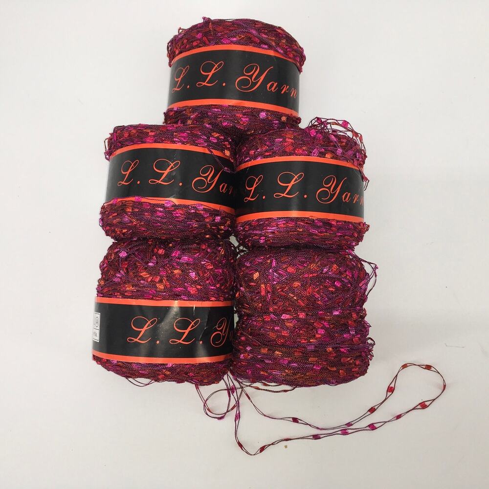 Vintage LL Yarn Trellis Ladder Yarn Whimsigoth Y2K Craft Supplies Pink Red LOT 5
